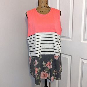 Pink color block tank top